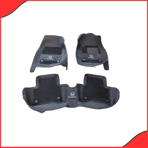 Honda City 2008–2021 10D Floor Mats – Black with Grass Texture & Logo (3 Pcs Set) - best honda city floor mats & 10D floor mats in pakistan