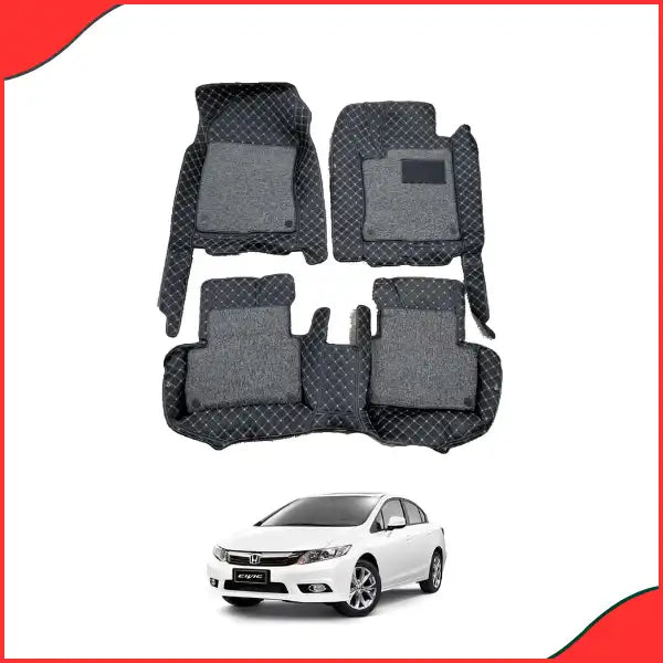 Honda Civic 9D Floor Mats (2016-2023) Premium Black & Grey 3-Piece Set for Ultimate Protection - Latest