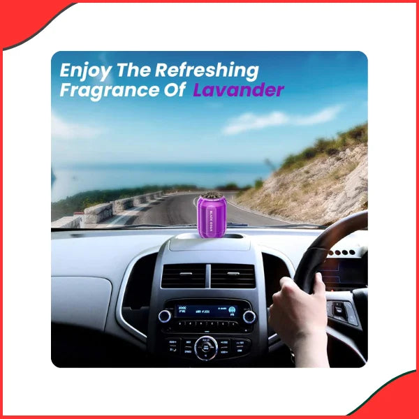 BLACK ODOR BO-8 Lavender air freshener placed in a car interior, demonstrating the calming and effective odor removal.