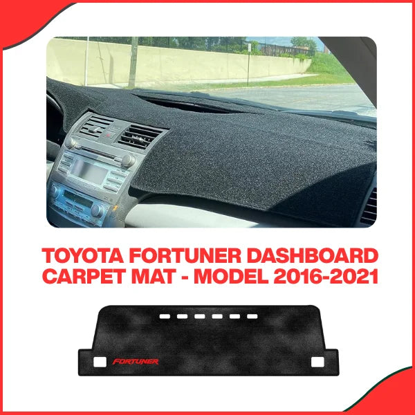 Installed view of the non-slip Toyota Fortuner dash mat showcasing the precision fit and heat-resistant material around the vents for the 2016-2021 model.