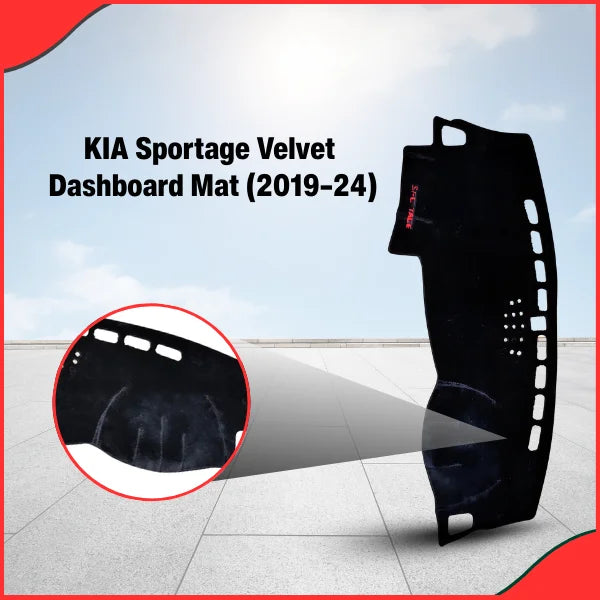 Close-up view of the KIA Sportage 2019-2024 dashboard carpet showing the black velvet texture and precise cutouts for AC vents.