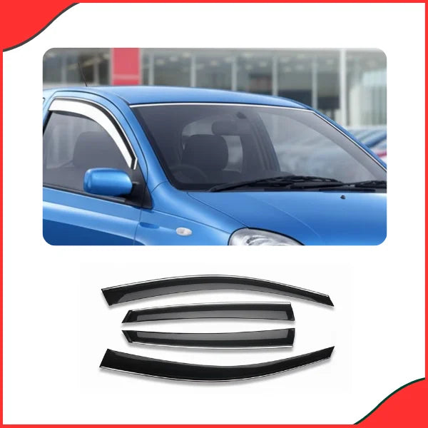 Close-up of Vitz Chrome Air Press Deflector showing Rain Guard material and steel chrome strip