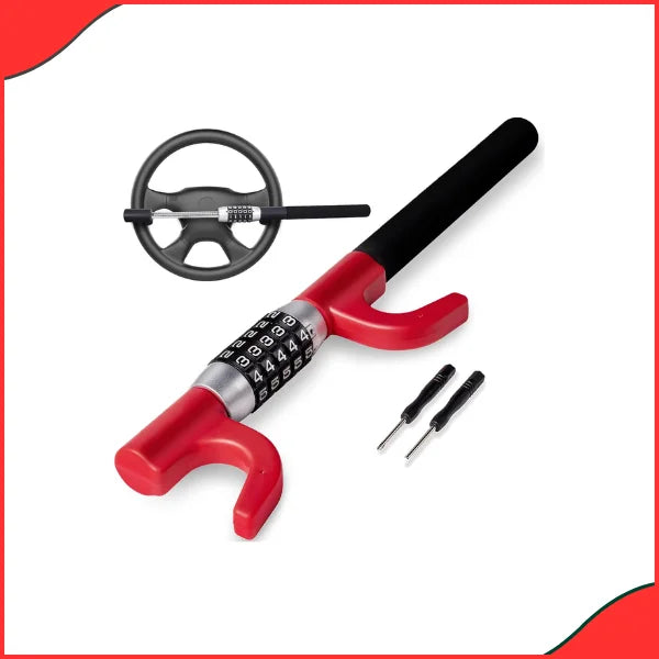 Collection of High-Tech Car Security Gadgets - GPS Tracker, Dash Cam, and Steering Wheel Anti-Theft Locks