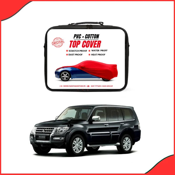 A rugged Mitsubishi Pajero SUV equipped with a snorkel, roof rack, car top covers,  and LED light bar standing in an off-road environment.