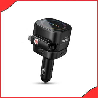 4-in-1 Retractable Fast Car Charger front view showcasing built-in cables and lighter