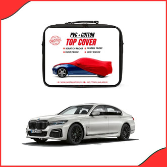 Waterproof PVC Cotton Car Cover fitted perfectly on a BMW 7 Series (2016-2019) sedan, emphasizing full body coverage.