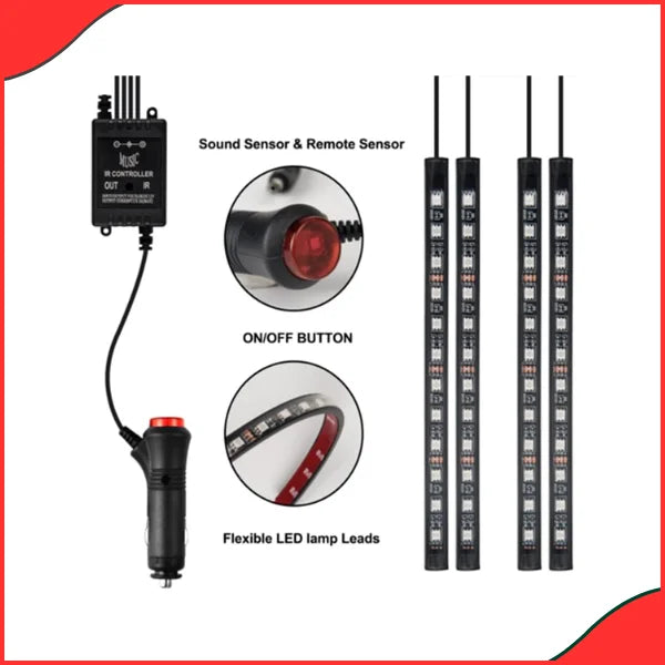 Car Atmosphere LED Light Set – 12 RGB LEDs  Music Sync, Multi-Color Interior Glow - Latest