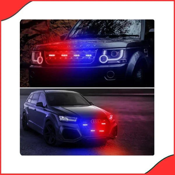 Car Grill Police Lights – Red & Blue Emergency Strobe Warning Lamps