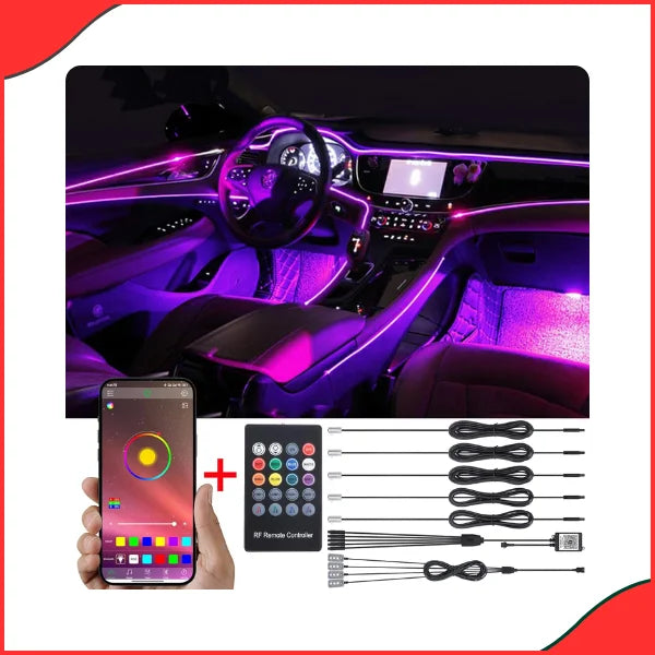 Car Interior Ambient Light Kit – 5-Point Fiber Optic Neon Lighting  Multi-Color & Stylish Glow - Latest
