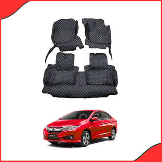 Honda City 2008–2021 7D Floor Mats – Black with Multi-Color Thread (3 Pcs Set)