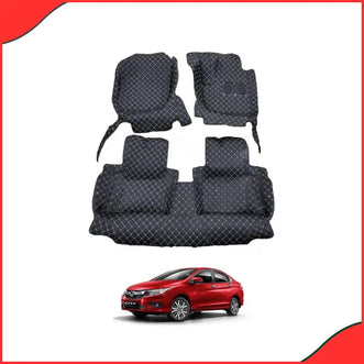 Honda City 7D Floor Mats – Black with Multi-Color Stitching (2008–2021  3-Piece Set)