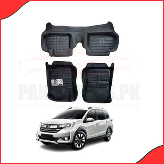Honda BR-V 2017-2021 5D custom black floor mats 3-piece set for interior protection.
