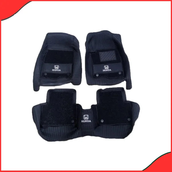 Honda Civic 2016–2023 10D Lining Floor Mats – Black with Grass Texture & Logo (3 Pcs Set)