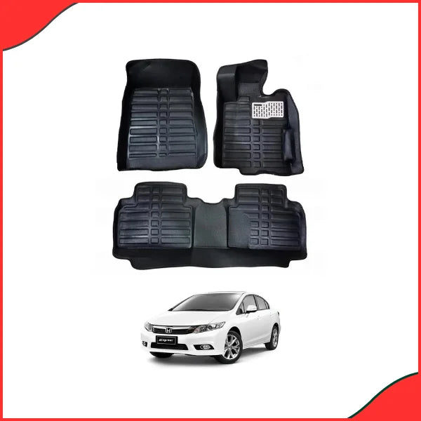 Honda Civic 5D Custom Floor Mats – Black  3-Piece Set (2012-2016) - high Quality