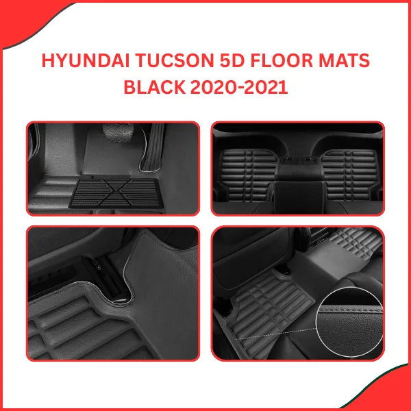 Hyundai Tucson 5D Custom Floor Mats – Black  Perfect Fit for 2020-2021 Models - Latest
