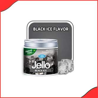 Jello Black Ice car air freshener gel 220g container with adjustable lid.
