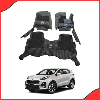 KIA Sportage 2019–2021 10D Lining Floor Mats – Black with Grass Texture & Logo (3 Pcs Set)
