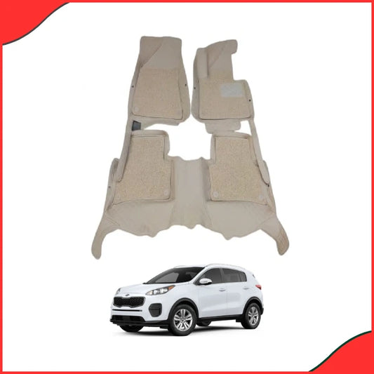 KIA Sportage 9D Floor Mats (2019-2022)  Premium Beige with Multi-Color Thread & Grass Texture – 3-Piece Set for Ultimate Protection