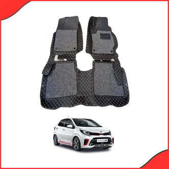 KIA Picanto 9D Floor Mats – Black with Grey Grass Design (2019–2021 | 3-Piece Set)