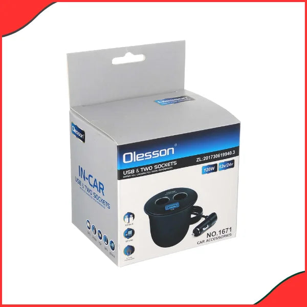 Olesson 1671 Car USB Charger – Dual Socket 120W 2-Way Cigarette Lighter Adapter (Black) - best car accessories