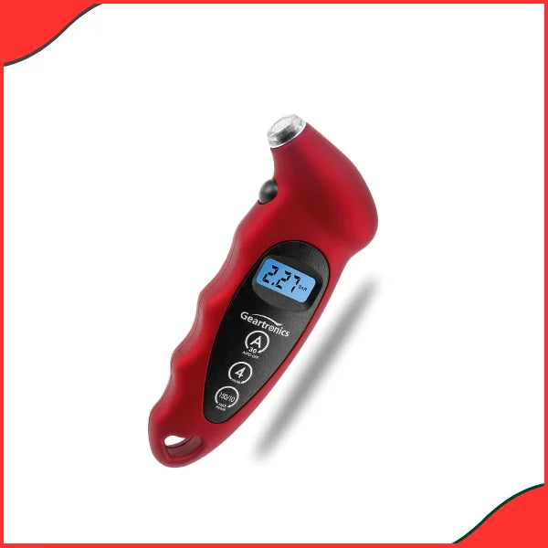 Red Digital Tire Pressure Monitor – Backlight LCD, Ergonomic Non-Skid Grip for Cars - Latest