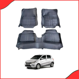 Suzuki Cultus 2017-2021 5D custom black floor mats 3-piece set layout.