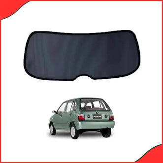 Custom fit black mesh rear window sun shade parda with Suzuki logo for Mehran model 2012-2017.