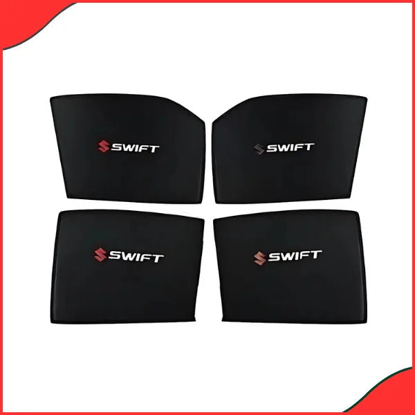 Suzuki Swift Window Sun Shades with Logo – Premium UV Protection Fabric for 2022–2023 Models