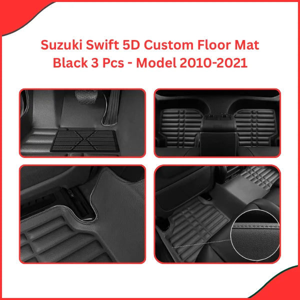 Suzuki Swift 5D Custom Floor Mats – Black  3-Piece Set (2010-2021) - High Quality