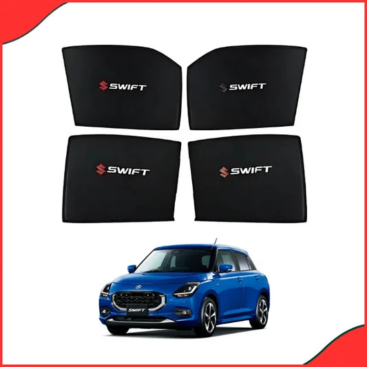 Suzuki Swift Window Sun Shades with Logo – Premium UV Protection Fabric for 2022–2023 Models - Latest