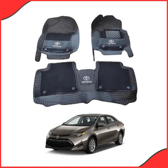 Toyota Corolla 2014–2021 10D Floor Mats – Black Luxury Mats with Logo (Full Set)