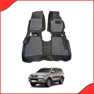 Toyota Fortuner 2016-2021 9D premium black floor mats 4-piece set with diamond stitching and detachable grass pads - PakistanMotors.pk