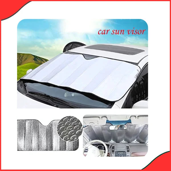 Universal Car Windshield Sun Shade – Silver Bubble Foil Curtain for Heat & UV Protection