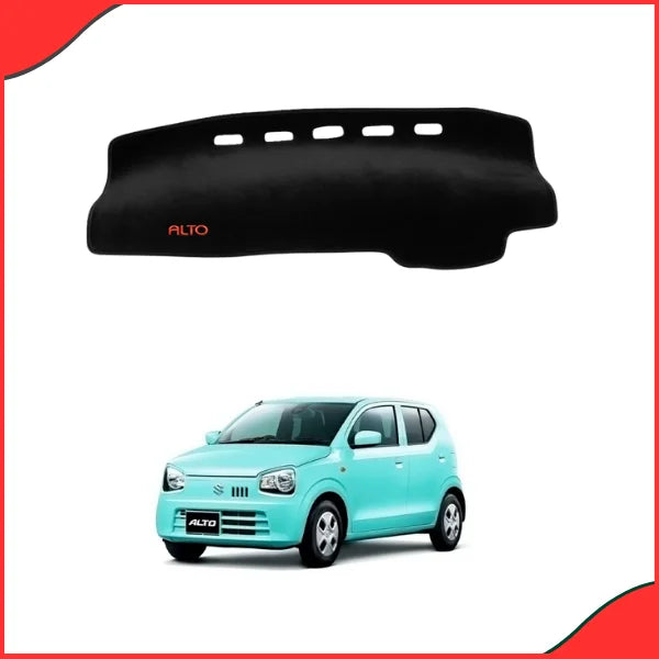 Suzuki Alto 660cc interior with the installed velvet dashboard mat, demonstrating glare reduction and heat protection.