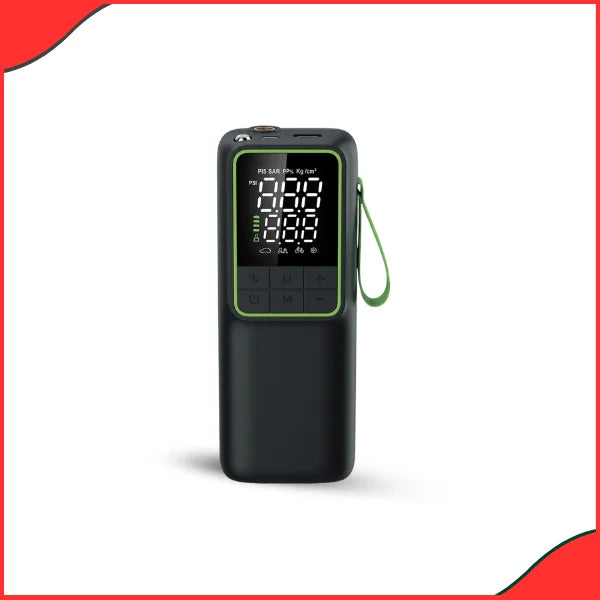 Rechargeable Sogo S-333 Digital Air Compressor showing 150 PSI pressure gauge and portable handheld design.