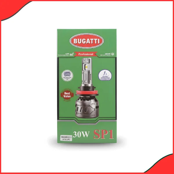 BUGATTI SP1 H11 LED Headlight Bulb 30W 6500K with aluminum heat sink