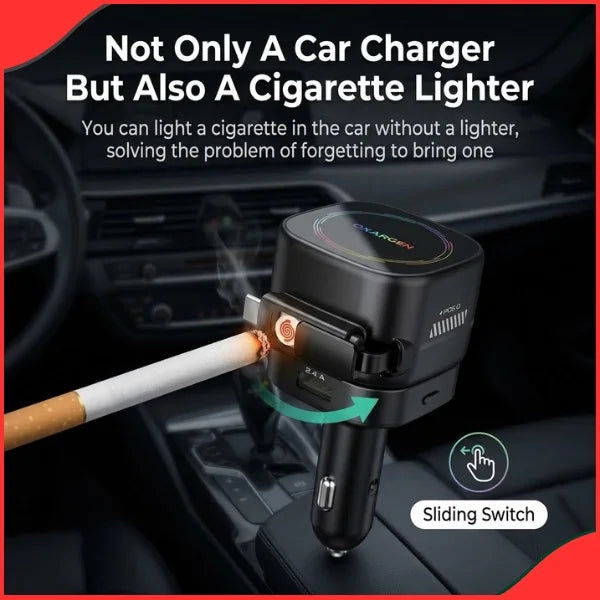 Car charger with built-in cigarette lighter and convenient sliding switch in a vehicle