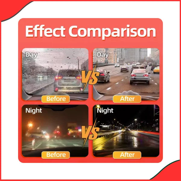 Using a professional brush to remove stubborn oil film and improve visibility on a car windshield