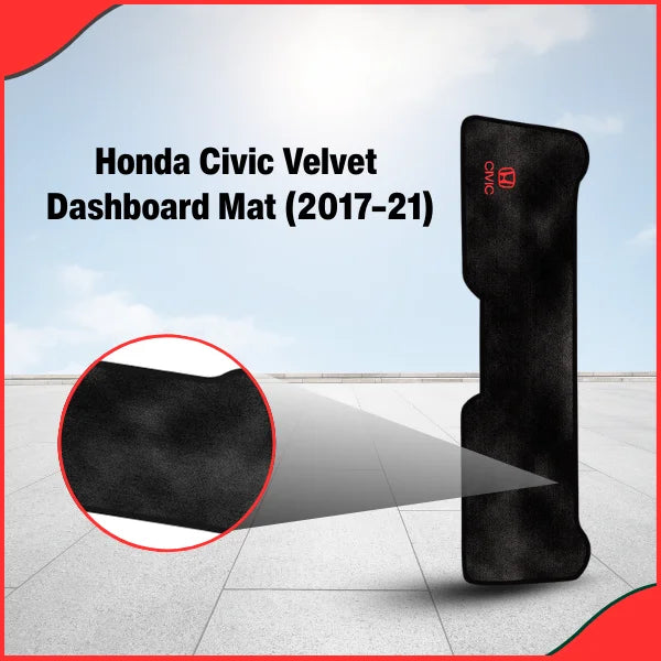 Installed image of the 2017-2021 Civic dash mat demonstrating non-slip fit and effective glare elimination on the windshield.
