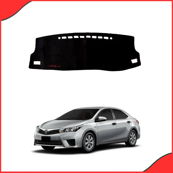 Detailed image of the anti-UV black velvet dashboard mat custom-fitted for the Toyota Corolla Grande 2014-2022 model, showing quality and texture.