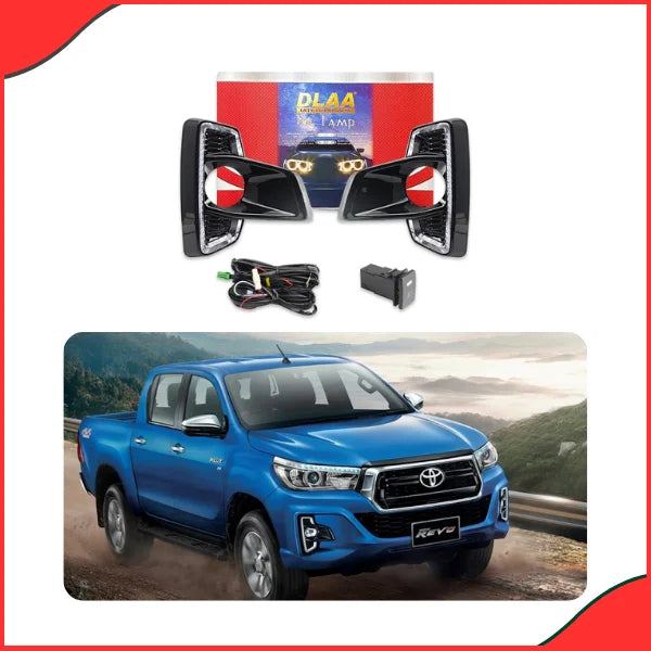 DLAA TY879 LED Fog Light DRL assembly installed on Toyota Hilux Revo 2018-2019