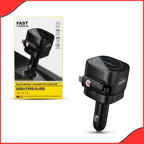 Electronic cigarette lighter car charger packaging box with USB Type-C and iOS compatibility