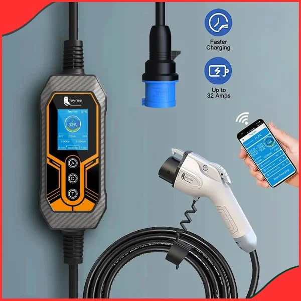 Feyree 7KW 32A portable EV charger with LCD screen and WiFi app control – available in Pakistan