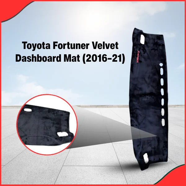 View inside the Toyota Fortuner cabin with the dash mat installed, demonstrating excellent thermal shielding and glare elimination.