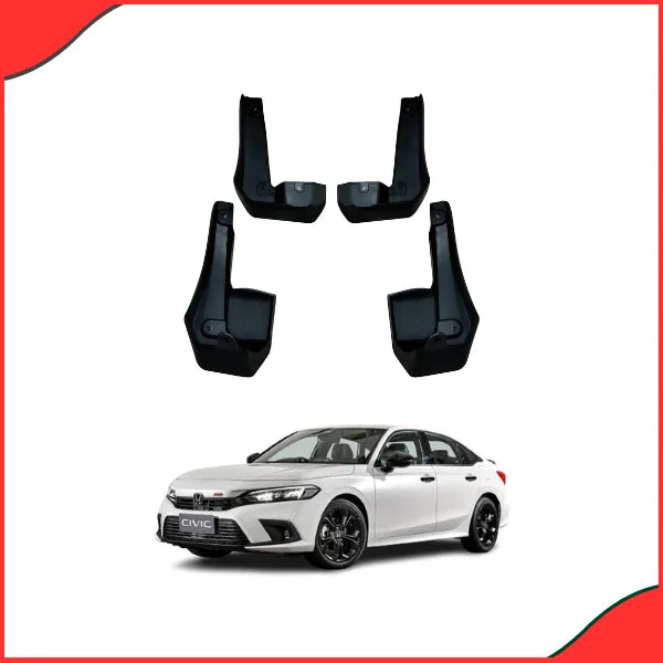 Honda Civic 2016-2021 Black Mud Flaps 4 Pcs Custom Fit Installed View
