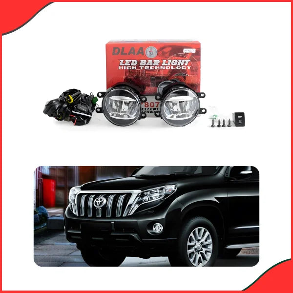 Installed view of TY807-LED Dual Function Fog and DRL Lights on a Land Cruiser LC200.