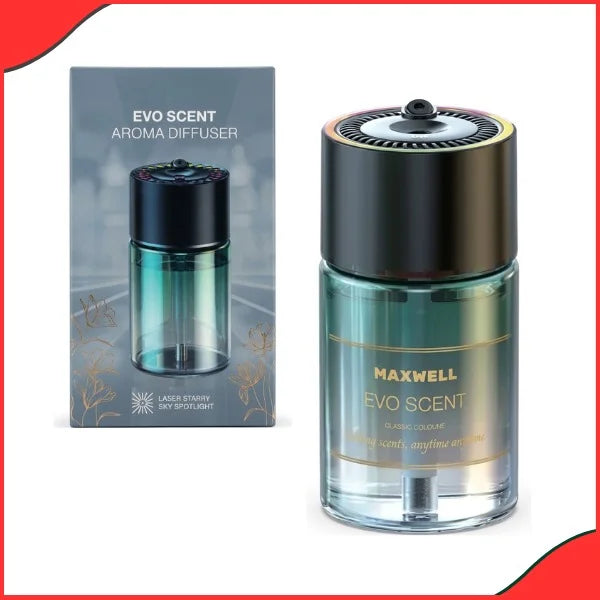 Standalone Maxwell Evo Scent refillable glass container car perfume and air freshener bottle in classic cologne scent
