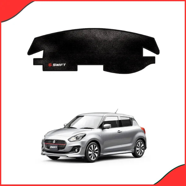Installed velvet dashboard mat in the New Suzuki Swift interior, demonstrating glare reduction and vital UV and heat protection.