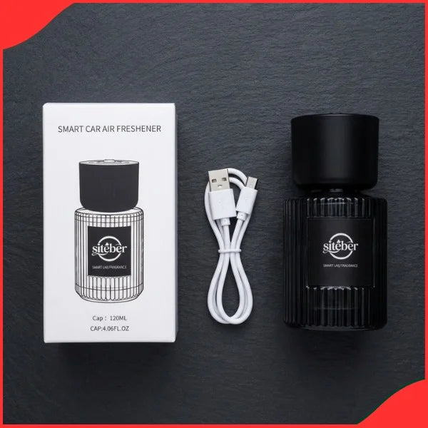 Detailed texture view of the Siteber smart car air freshener black bottle