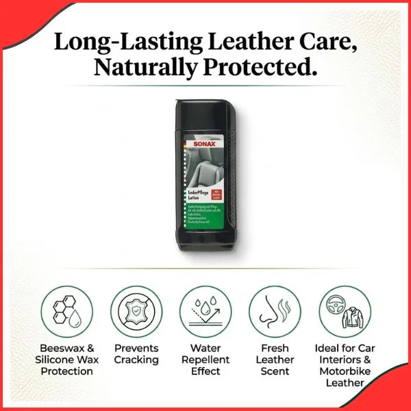 Before and after results of Sonax leather care lotion cleaning and restoring car seats